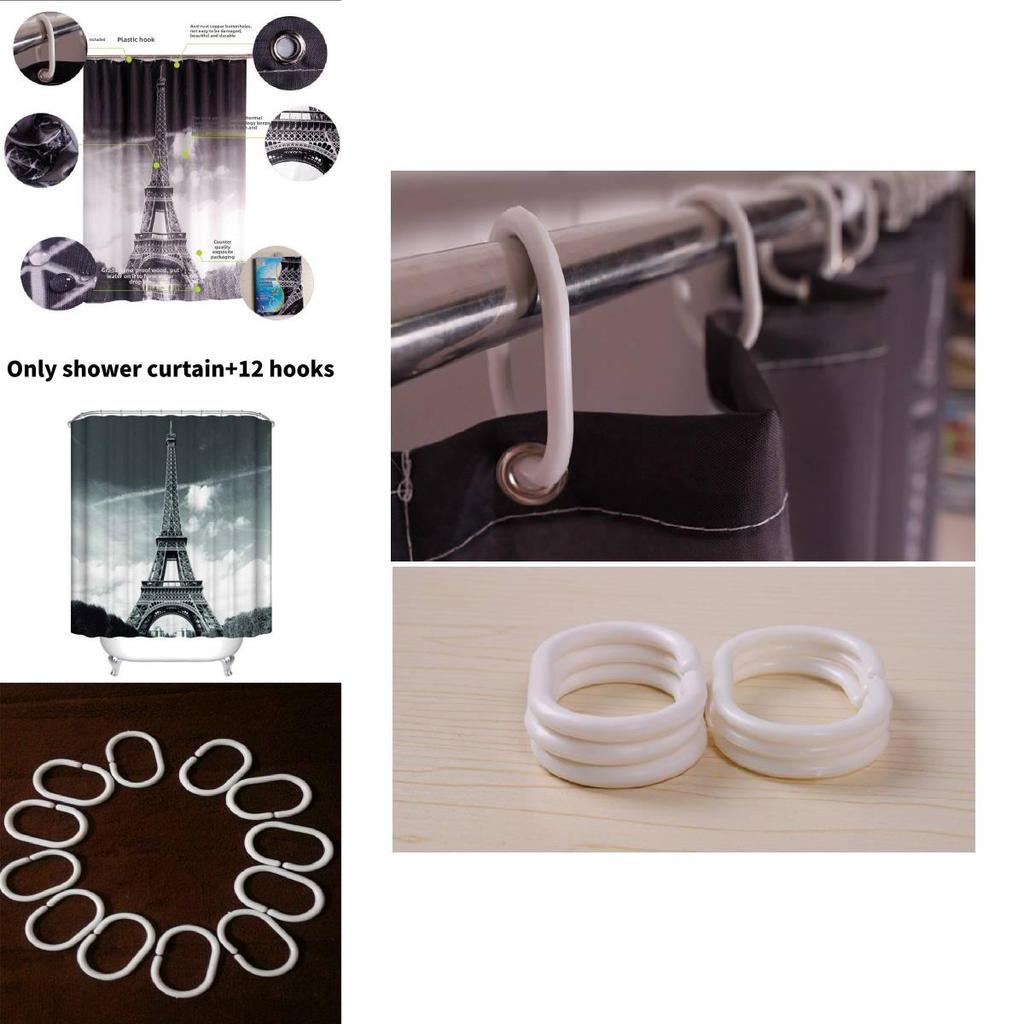 Eiffel Tower Polyester Shower Curtain With City Nightscape Bridge Design For Bathroom Decor