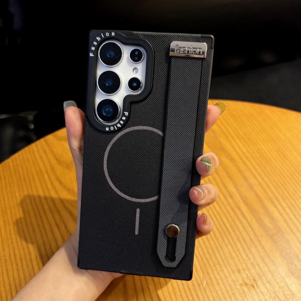 Shockproof Wrist Strap Stand Holder Magnetic Wireless Charging Silicone Case For Samsung S25 Ultra S23 S22 S24 Plus Matte Cover