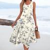 Lässiges, modisches Damen-Midikleid mit Rundhalsausschnitt, ärmellos, Blumendruck, unregelmäßiger Saum