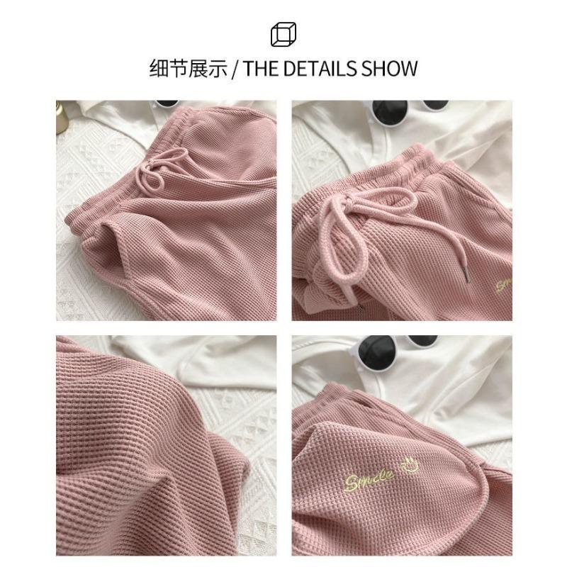 Waffle Sports Shorts Women's Summer Korean Version of Loose High Waist Home Wide Leg Hot Pants To Wear