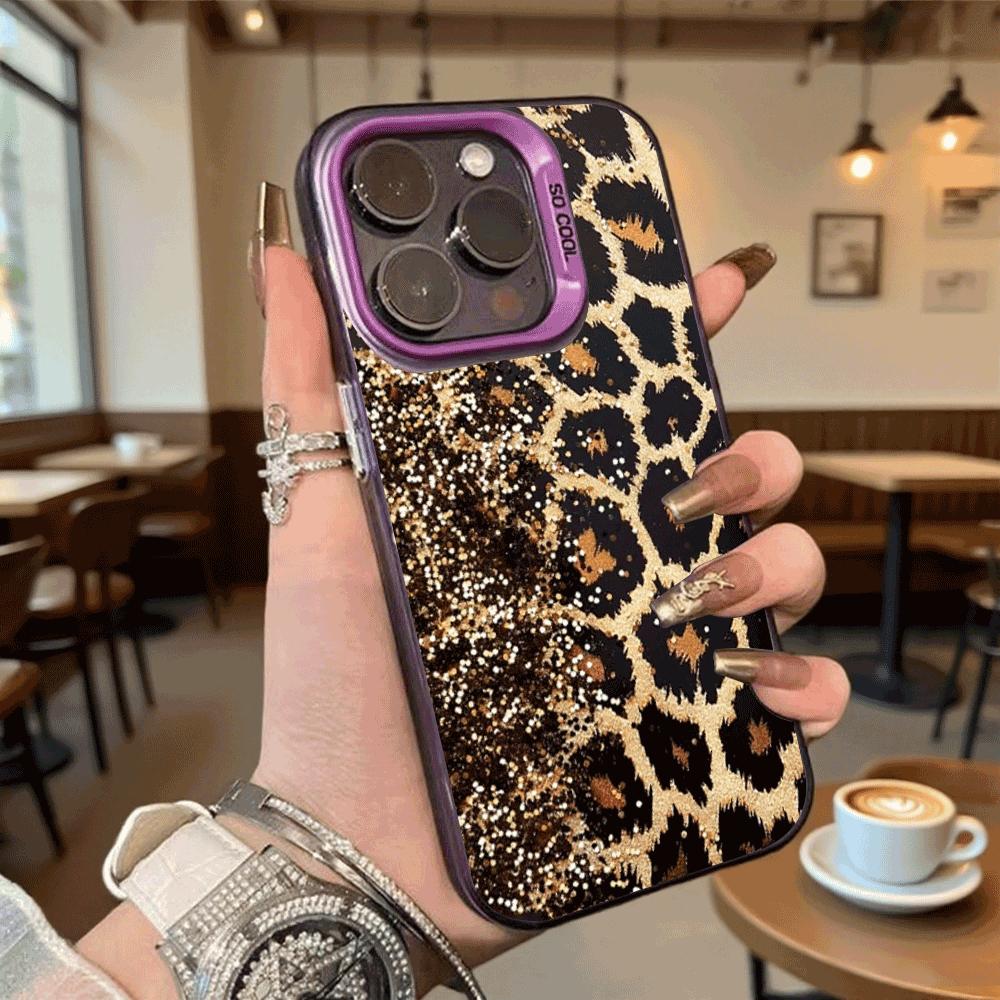 Golden Leopard Print with Glitter Hard Phone Case for Xiaomi Redmi Note 15 14 13 12 11 Pro Plus Shockproof Protective Cover