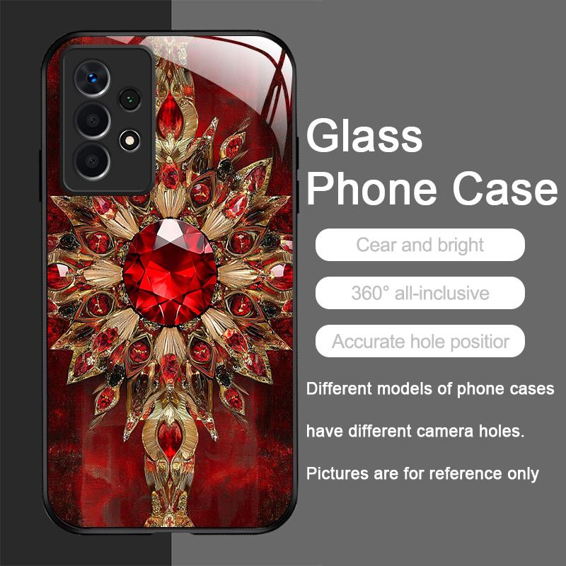 

Stylish Gemstone Heart-shaped Pattern Tempered Glass Phone Case for Samsung Galaxy A56 A55 A54 A53 A52 A36 A14 A15 A31 5G Covers Galaxy A55 5G