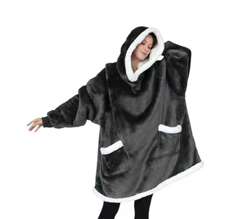 Women's Cozy Lambswool TV Hoodie Blanket Pajamas - Warm Pullover for Cold Protection