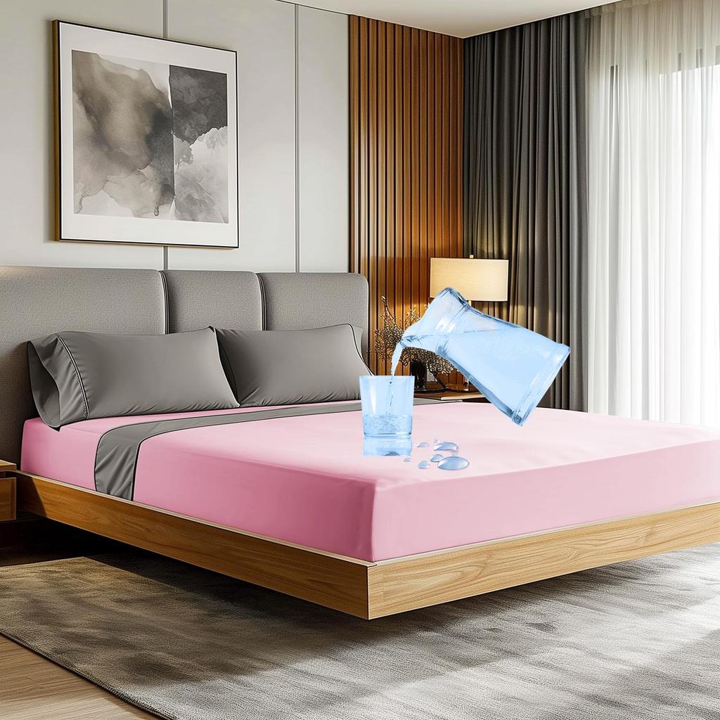 Mattress protector 200x220 and fitted sheet JERSEY in one pink