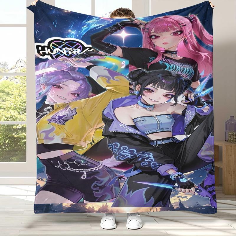 K-Pop Demon Hunters Golden Saja Boys Flannel Blanket,Ultra Soft Warm Plush Throw for Home Bedroom Bed Sofa Cover Office Picnic