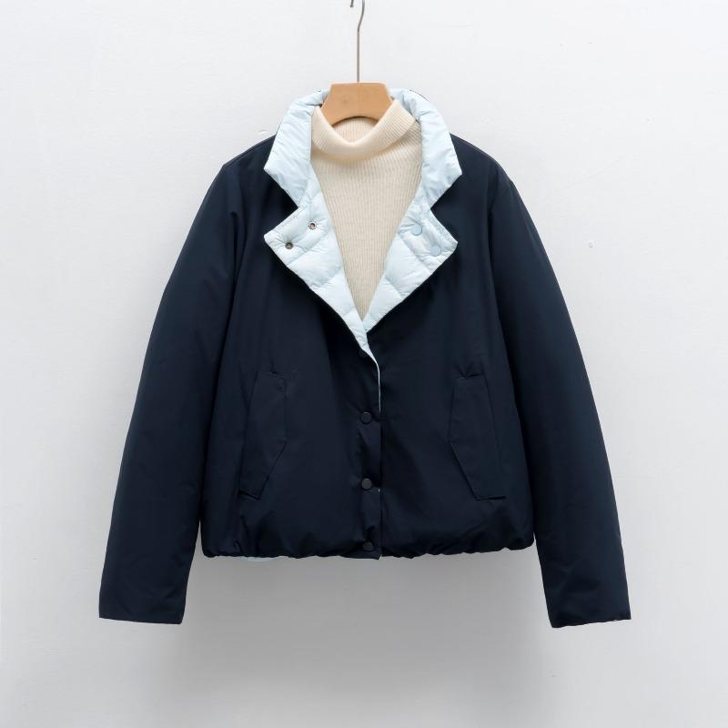 

Short light and thin contrasting color down jacket women s new autumn and winter double-sided coat loose and warm M Темно-синій