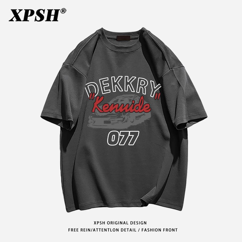 Summer Fashion Heavyweight Retro Men's English Letters 100% Cotton Printed Round Neck High-quality Casual Fitness Street T-shirt