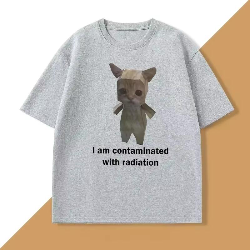 I Am Contaminated Funny Cat Meme T Shirt Cute Crewneck Summer T-Shirts Fashion Women Short Sleeve Tees Casual Clothing