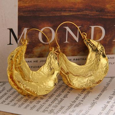 Vintage Chunky Creole Gold Color Basket Fulani Statement Hoop Earrings Women Men
