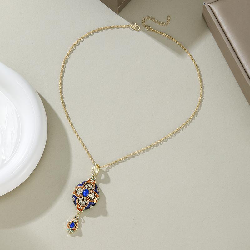 Collana Pendente Smaltata con Zirconi in Stile Palazzo Vintage per Donna Matrimonio Festa & Abbigliamento Casual Accessorio di Lusso Classico Senza Tempo