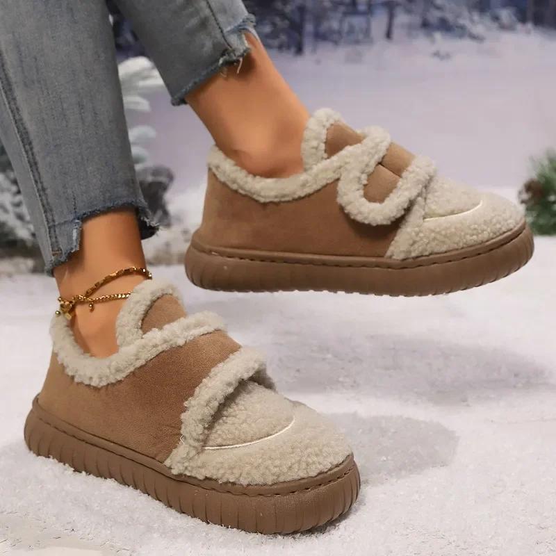 Iarnă Nou Brand Velcro Botine Designer Călduroase de Pluș 2024 Vânzare Fierbinte Pantofi de Casă din Bumbac Confortabili cu Talpă Groasă