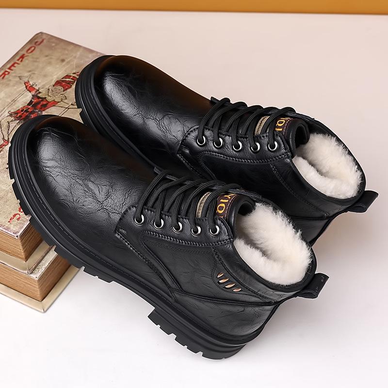 Herren High-Top Winterstiefel aus echtem Leder mit Wollfutter und Samt-Wärme