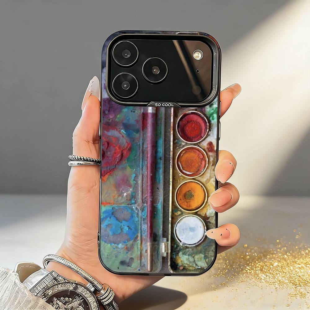 Watercolors Set Paint Palette Phone Case For iPhone17,16,15,14,13,12,11,Pro,MAX Gray Matte Silicone Black Cover