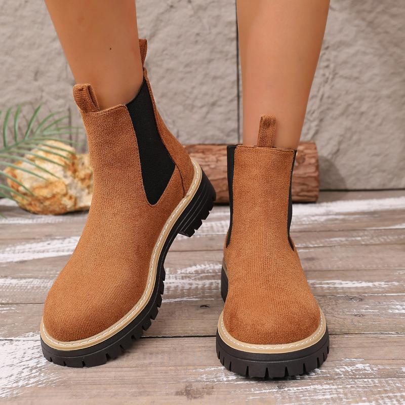Ladies' Short Boots With Round Toe And Color-Blocked Design, Warm Lining, Suitable For Winter Outings. Warm Boots 36-42