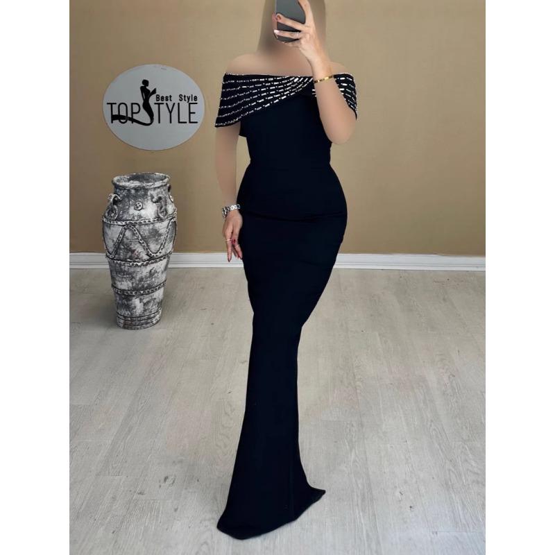Summer new one-word shoulder bandage dress sleeveless diamond socialite slim slim slim dress sexy dress