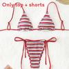 Polyester Striped Low Waist Bikini Set With Ties For Water Sports Women