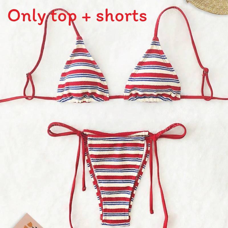 Polyester Striped Low Waist Bikini Set With Ties For Water Sports Women