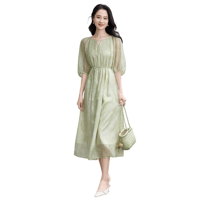 

Xiangying Elegant Floral Print A-Line Midi Dress L
