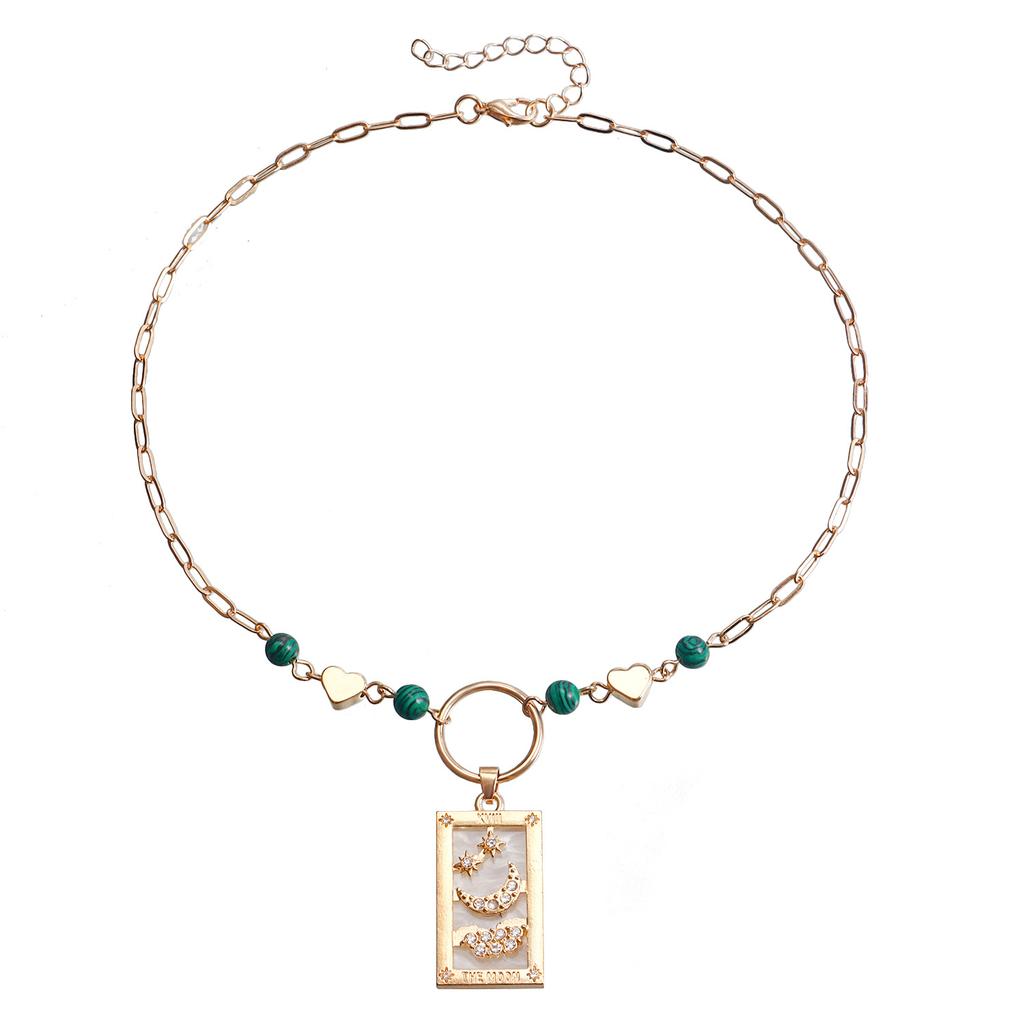 European and American ins retro popular hot-selling pendant jewelry, simple love rectangular tarot necklace sweater chain