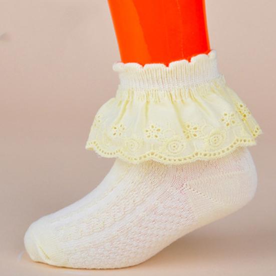 Kids Girls Fashion Solid Color Lace Trim Breathable Mesh Short Cotton Socks
