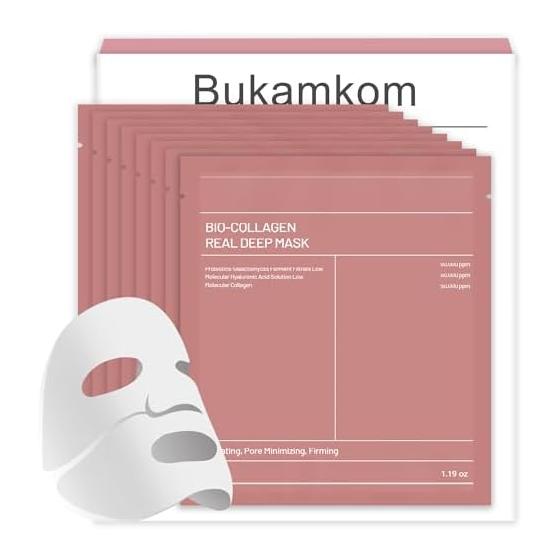 [Bukamkom] [Pack of 8] Collagen Mask, Moisturizing Face Pack, Collagen Pack, Generous Sheet Mask, Individually Wrapped, Firm and Shiny Pore Care |