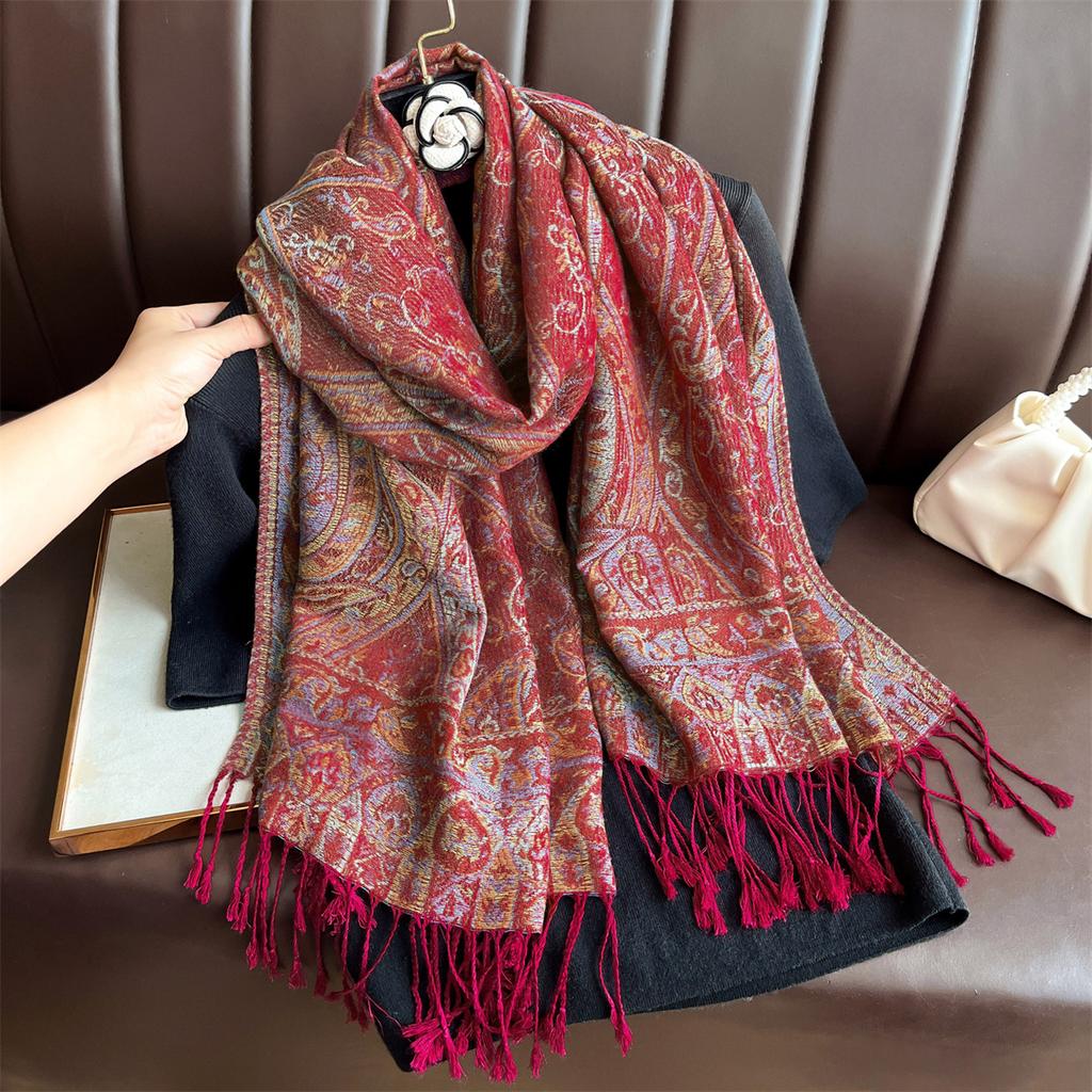 Winter Thick Warm Jacquard Scarf Outdoor Women Travel Retro Paisley Cashmere Tassel Shawl Neck Wrap Pashmina Muslim Hijab