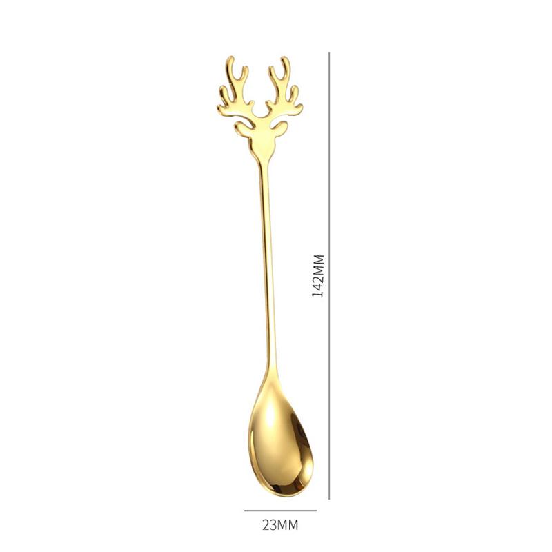 Stainless Steel Deer Head Shape Stirring Spoon Christmas Elk Coffee Dessert Spoon Exquisite Tableware Party Gift Table Decoration