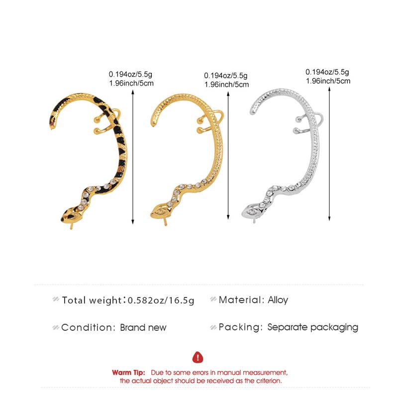 1Pc Exaggerated Metal Inlaid Zircon Leopard Print Snake Earrings for Women Men Punk Ear Hanging Stud Ear Cuff Gothic Ear Jewelry
