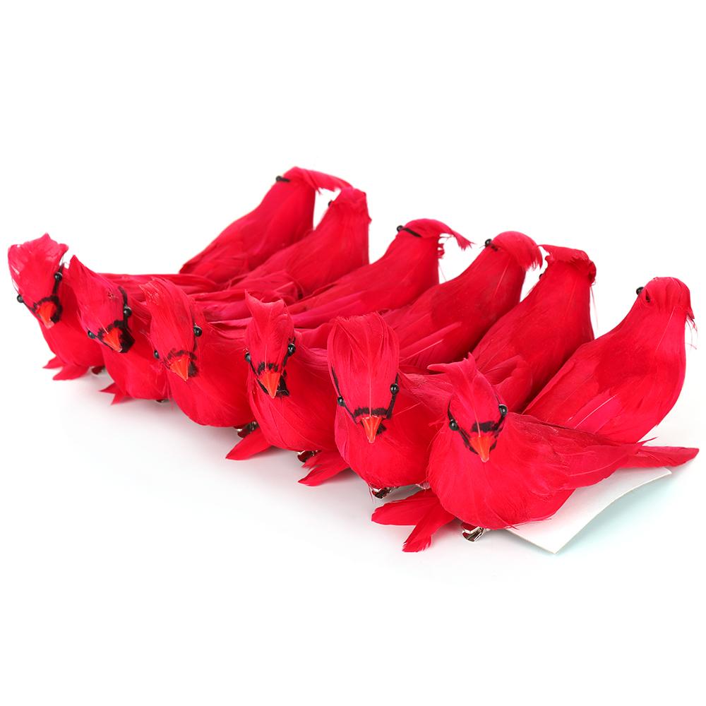 12 Pcs Artificial Red Bird 14x4x6cm Vivid Eye Catching Foam Clip On Red Bird Ornament for Xmas