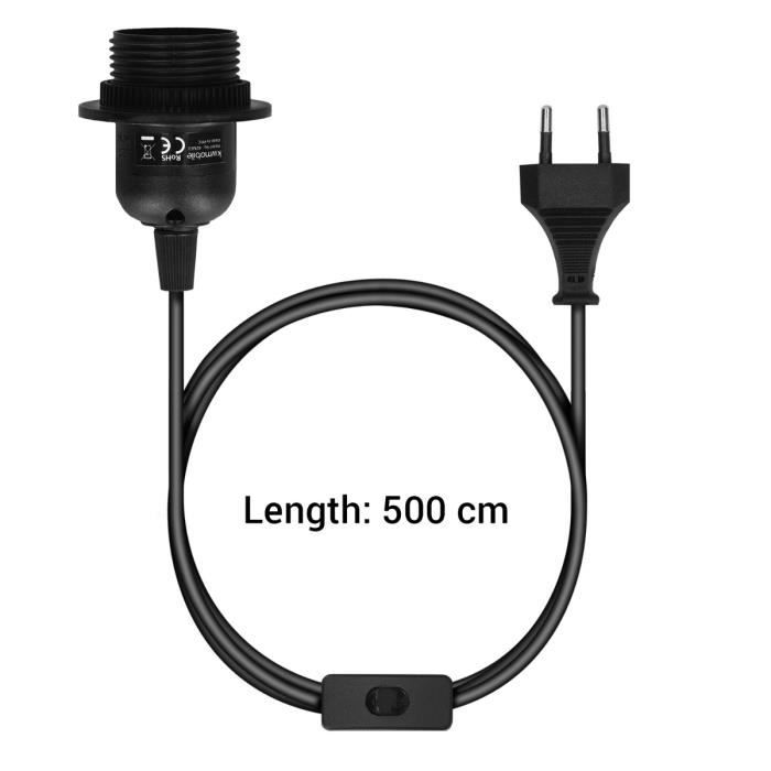 kwmobile support lampe douille e27 - câble pour ampoule avec bague fixation - cordon alimentation noir prise électrique et interrupt