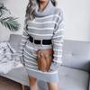 Casual Warm Sweater Dress Femme 2024 New Fashion Autumn and Winter Women's High Neck Black and White Striped Knitted Sweater