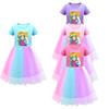Vestido de Renda Arco-Íris Super Mario Princesa Peach para Meninas em Roxo, Vermelho e Rosa