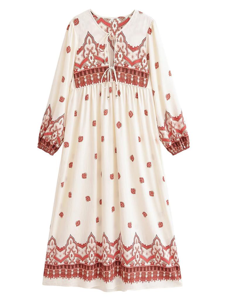 Summer European and American Women's Clothing Positioning Printing Fringed Bohemian Loose Dress