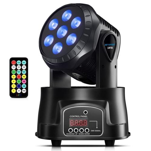BETOPPER 7x8W RGBW DMX512 Moving LED Stage Light with Remote Control, 7 Color Conversion, 9/14CH Disco Light for Parties, High-Speed ??Rotation, High