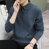 Men's Clothing Polo-Neck Pullovers Men Button Knitted Business Casual Sweater Autumn Winter Striped Patchwork Basic Fashion Sweaters
