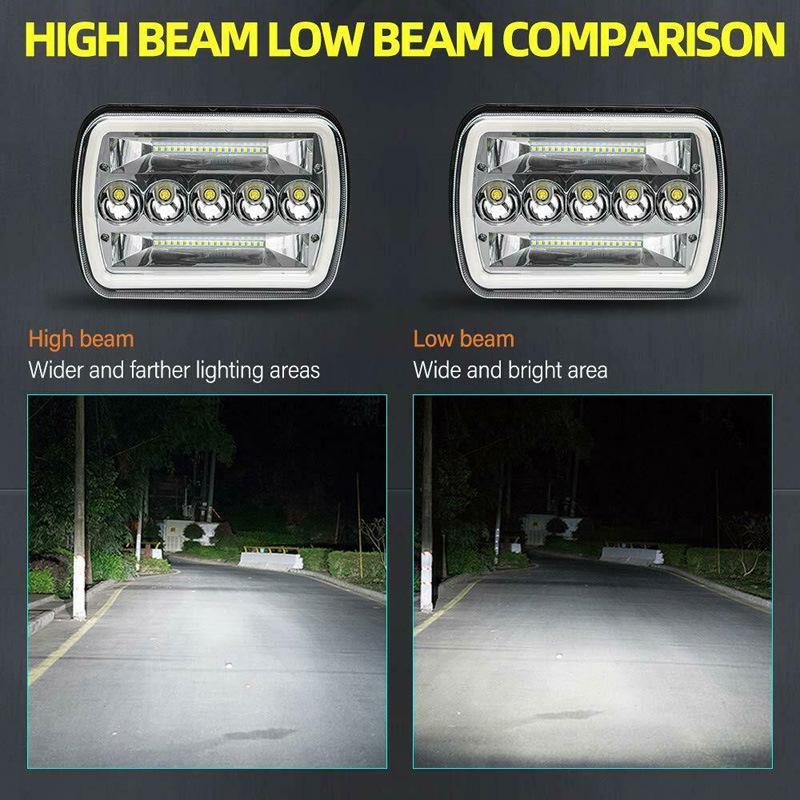 Vierkante 7-inch Koplampen 5x7 Met Opening Angel Eye Tweekleurig Groot- en Dimlicht Lamp Voor Jeep Wrangler Off-road Truck DRL Koplampen