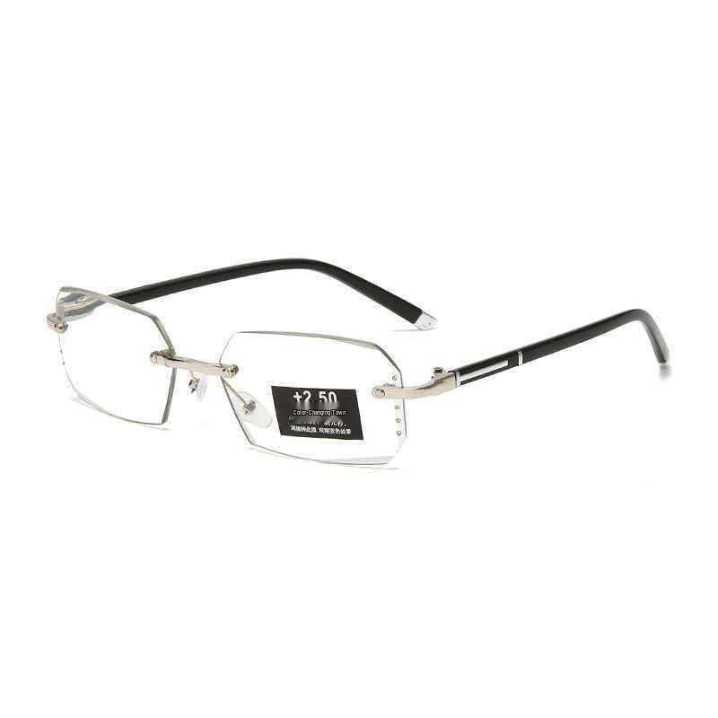 Frameless Diamond Cut Blue Light Blocking Photochromic Reading Glasses for Men and Women
