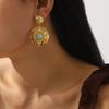Stainless Steel Geometric Turquoise Inlaid Round Earrings Elegant High Grade Personality Earrings For Women Trendy Jewelry