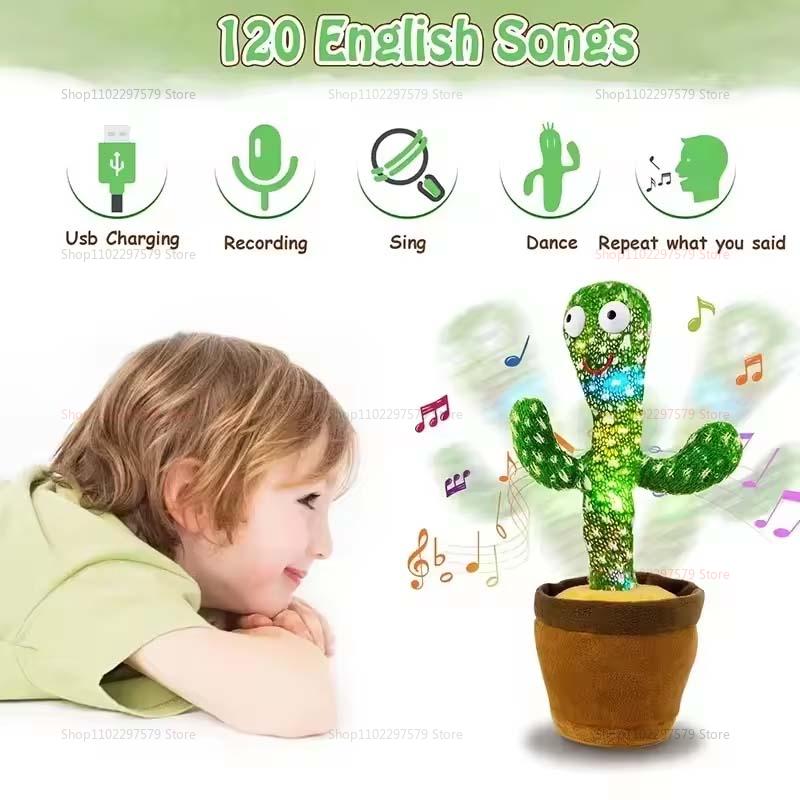Dancing Cactus EducationToy Repeat Talking Songs Wriggle Plush Singing Toy Kids Baby Christmas Gifts Interactive Stuffed Plushie