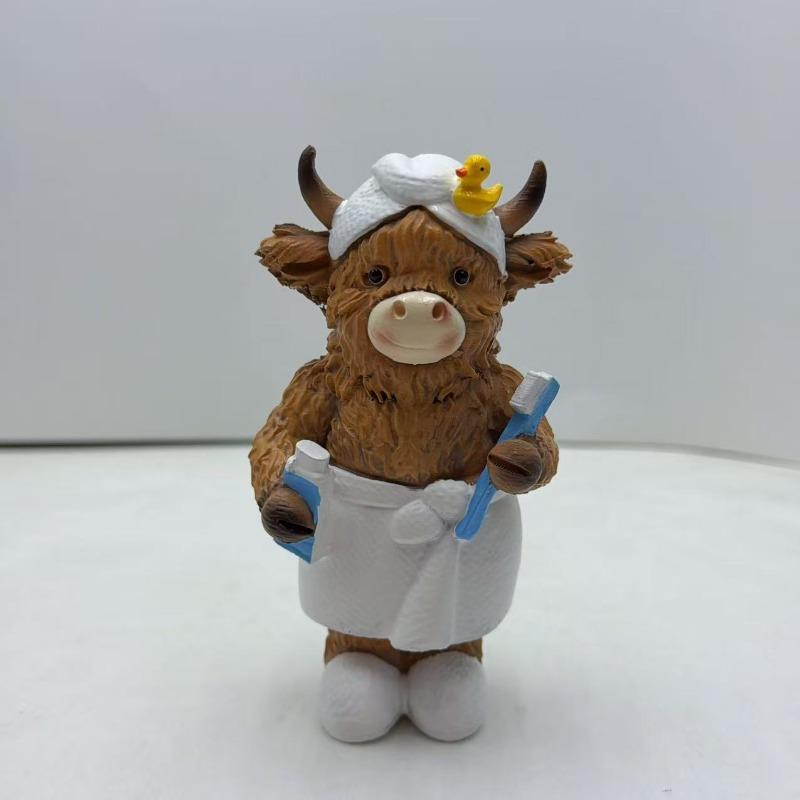

Cute Highland Cow Bathroom Resin Decor Item - Couple s Creative Home Decoration - Cream Style Gift A