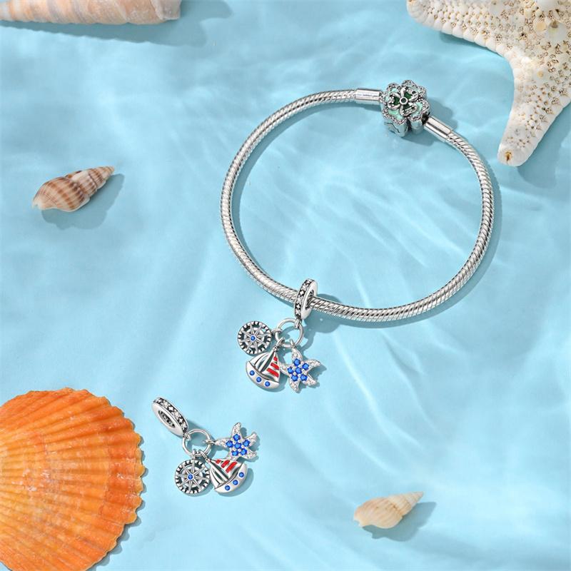 Kupferfarbene Reise- und Urlaubs-Serie - Dreiteiliger Wellen-Anhänger Passendes Pfannenarmband DIY-Charme für Damen Schmuck Mode Geschenk