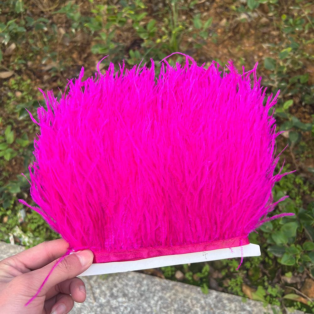 Feather1Meter Natural Ostrich Feathers Trim Fringe 8-10cm Fluffy Real Ostrich Feather Ribbon for Wedding Party Dress Sewing Decoration
