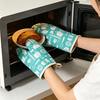 Thickened Cotton-Linen Oven Mitts with Non-Slip Grip Heat-Resistant Baking Gloves for Microwave Grill Breathable
