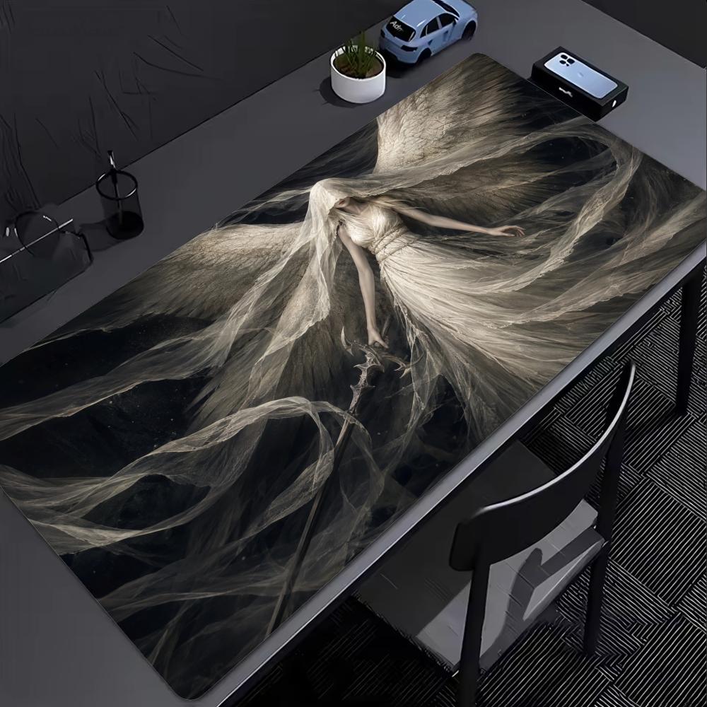 Veiled White Wing Angel TCG Playmat 35X60CM Dress Gothic Sword Magic Card Mat Non-Slip Durable Stitched Edge Tabletop Playmat