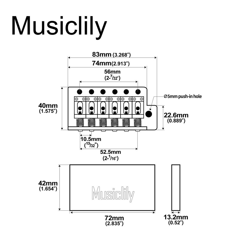 Musiclily Ultra Tremolo Bridge with Hardened Steel Pressed 42mm Brass and Insertable Tremolo Arm for American Vintage Strat Electric Guitars 10.5mm