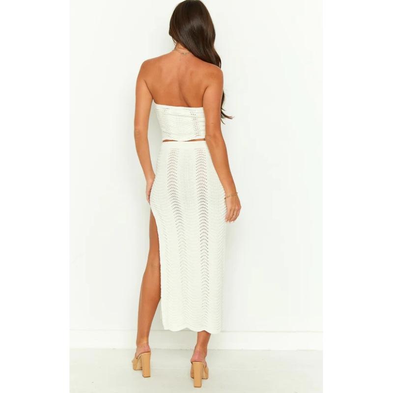 Frühling und Sommer Neue Damen Strick Tube Top Ärmellos Hot Girl Hüftrock Zweiteiliger Anzug