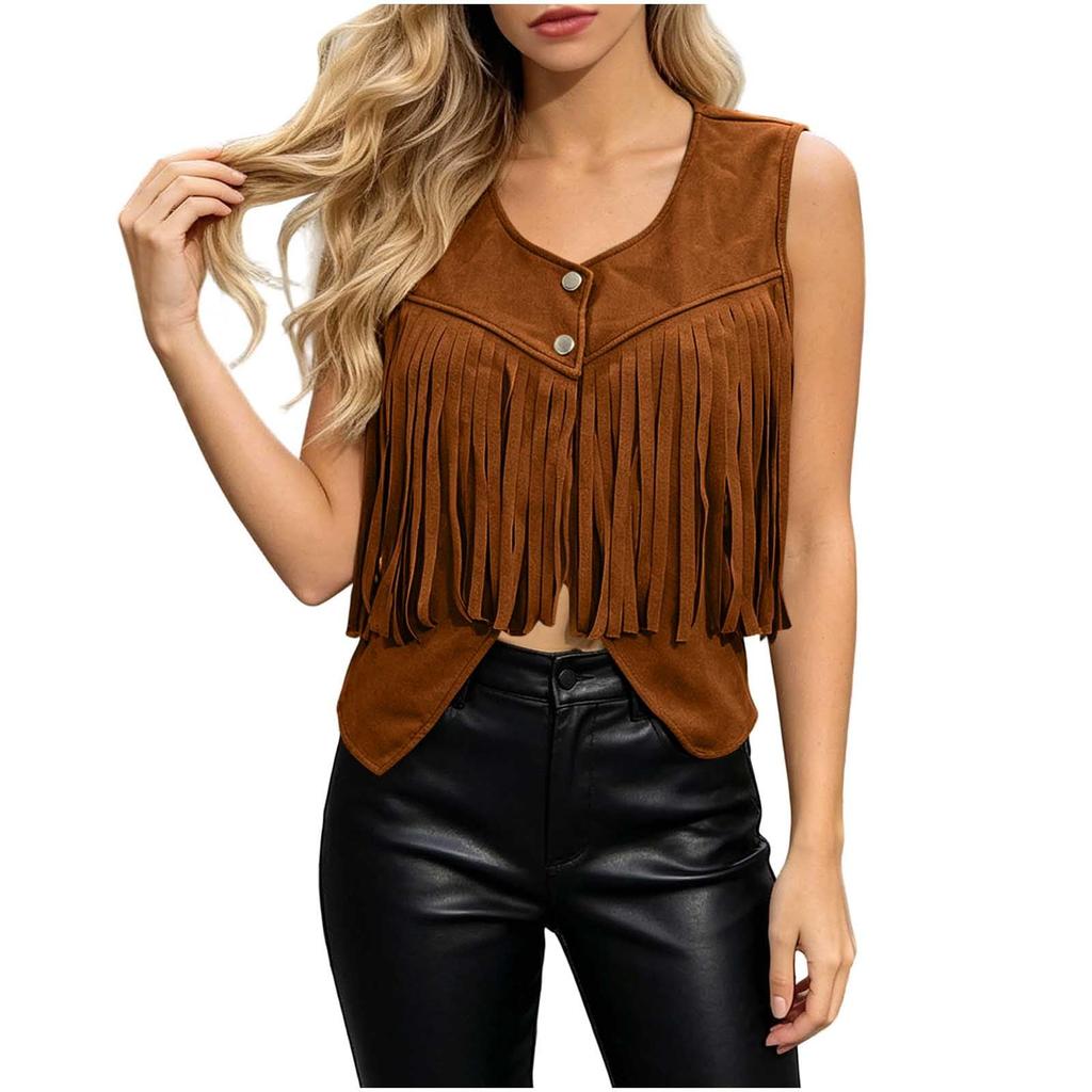 Women's Fashion Color Round Neck Sleeveless Button Vest for Everyday Casual Wear