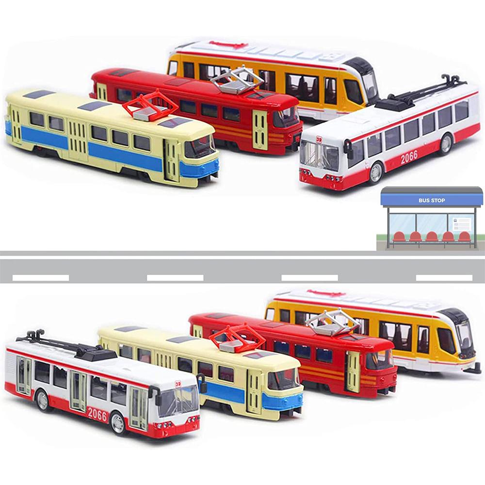 4Pcs Car Toys, Bus Train Model Toys, Car Toys, Inertia Car, Door Opening, Bus Toys, Education Toys, Desktop Decoration for Children 4-6 Years Old