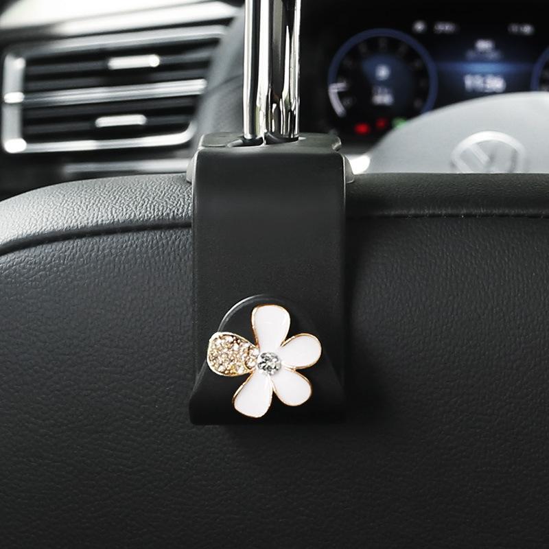 Cartoon Car Seat Back Hooks Diamond Camellia Flowers Cute Bears Decoration Car Interior Storage Hook Handbag Hanging Holder Hook