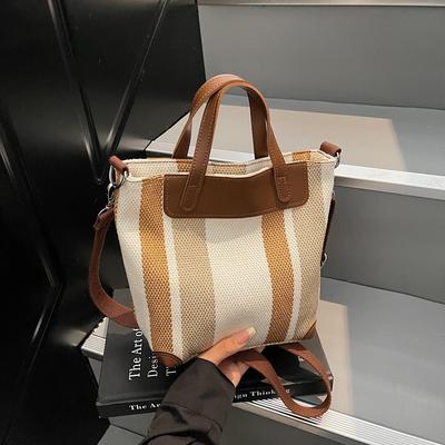Tote Bag A Large-capacity Striped Color-blocking Single-shoulder Commuting Bag